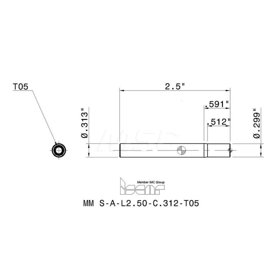 Replaceable Tip Milling Shank: Series Multimaster, 0.6" Projection, 0.312" 90 ° Stepped Shank