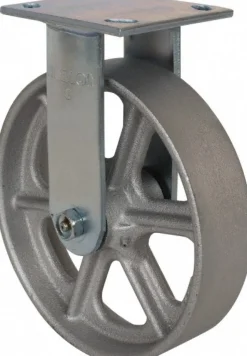 Rigid Top Plate Caster: Cast Iron, 8" Wheel Dia, 2" Wheel Width, 1250 lb Capacity, 9-1/2" OAH