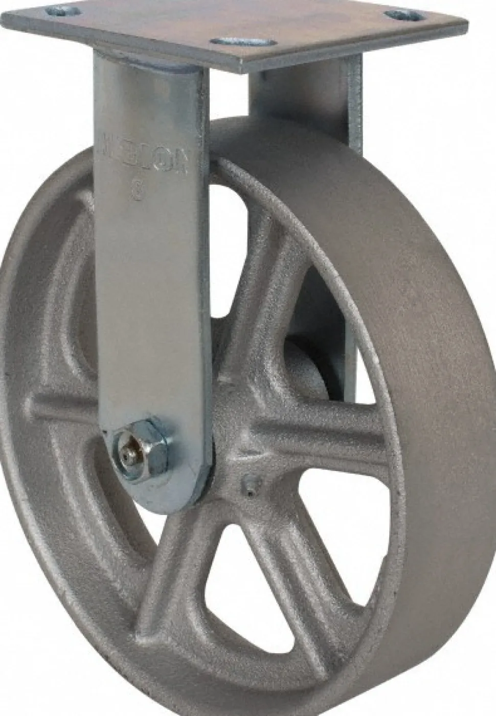 Rigid Top Plate Caster: Cast Iron, 8" Wheel Dia, 2" Wheel Width, 1250 lb Capacity, 9-1/2" OAH