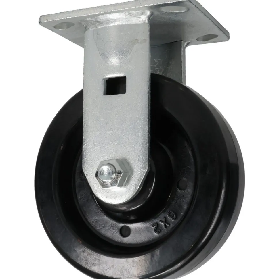 Rigid Top Plate Caster: Phenolic, 6" Wheel Dia, 2" Wheel Width, 1,200 lb Capacity, 7-1/2" OAH
