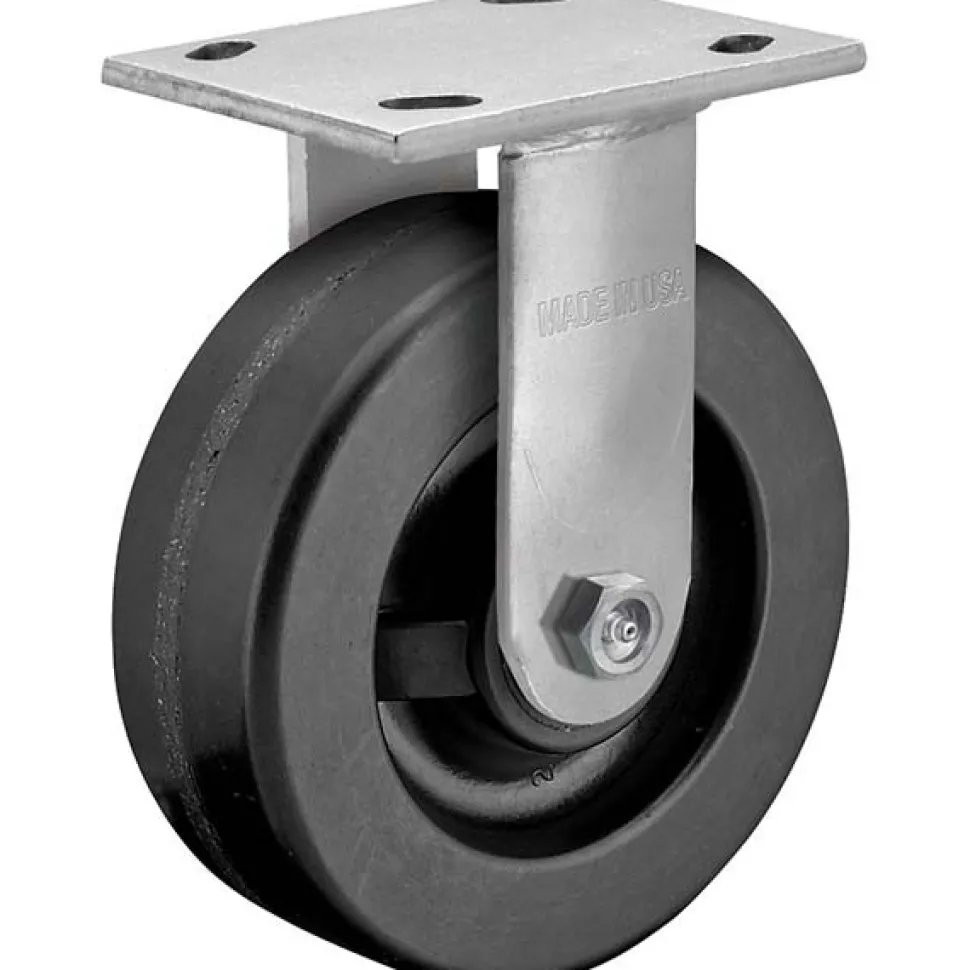 Rigid Top Plate Caster: Phenolic, 5" Wheel Dia, 2" Wheel Width, 900 lb Capacity, 6-1/2" OAH