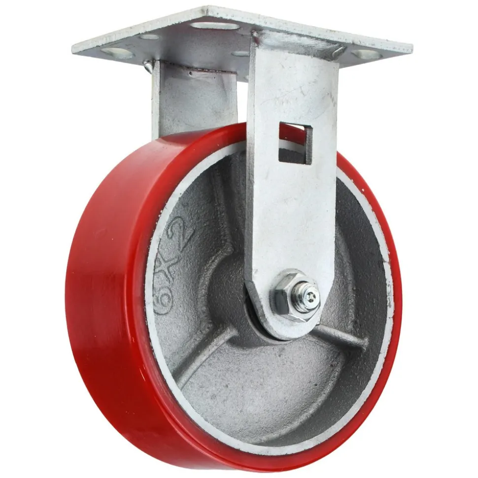 Rigid Top Plate Caster: Polyurethane, 6" Wheel Dia, 2" Wheel Width, 1,200 lb Capacity, 7-1/2" OAH