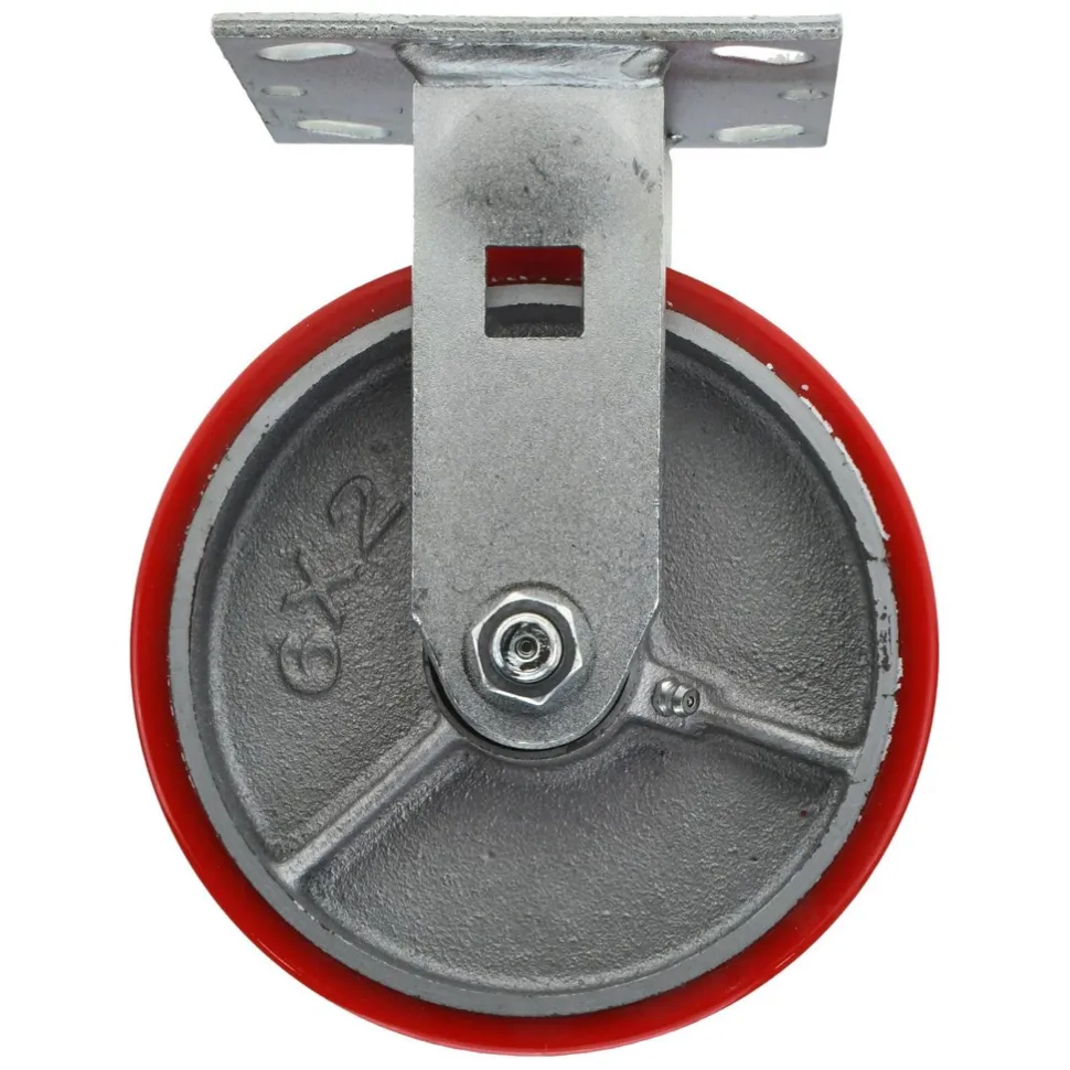 Rigid Top Plate Caster: Polyurethane, 6" Wheel Dia, 2" Wheel Width, 1,200 lb Capacity, 7-1/2" OAH