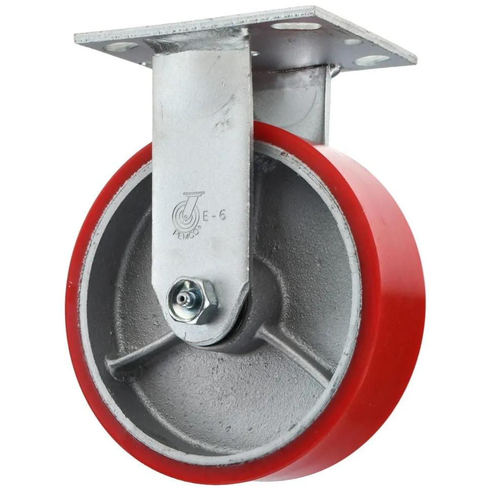 Rigid Top Plate Caster: Polyurethane, 6" Wheel Dia, 2" Wheel Width, 1,200 lb Capacity, 7-1/2" OAH