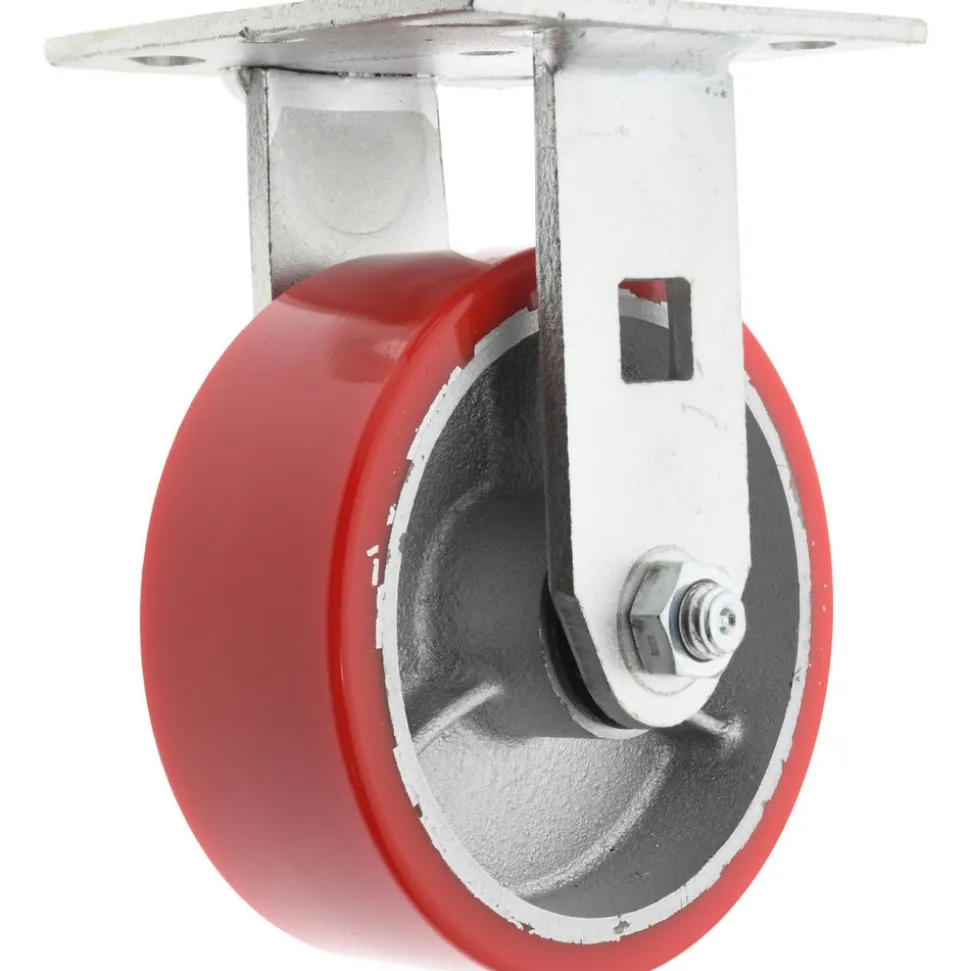 Rigid Top Plate Caster: Polyurethane, 5" Wheel Dia, 2" Wheel Width, 1,250 lb Capacity, 6-1/2" OAH