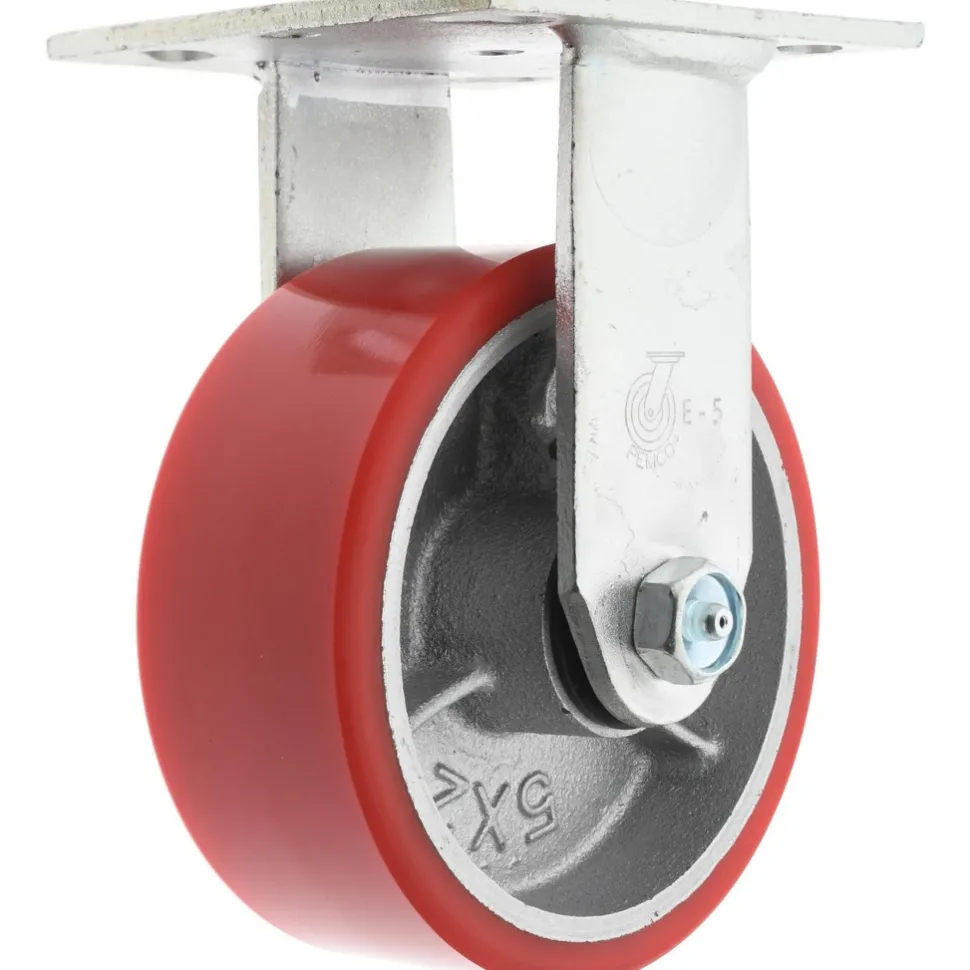 Rigid Top Plate Caster: Polyurethane, 5" Wheel Dia, 2" Wheel Width, 1,250 lb Capacity, 6-1/2" OAH