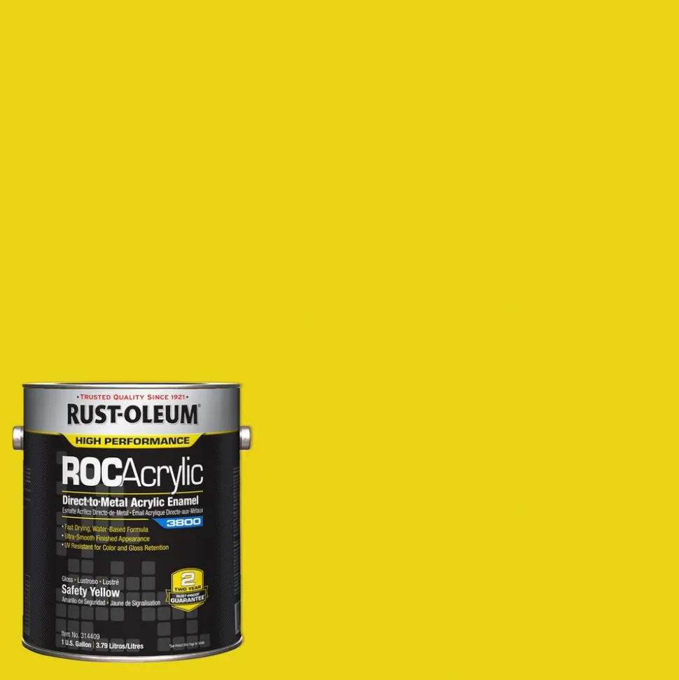 ROCAcrylic 3800 Direct-to-Metal Acrylic Enamel, Safety Yellow, Gloss, 1 Gallon