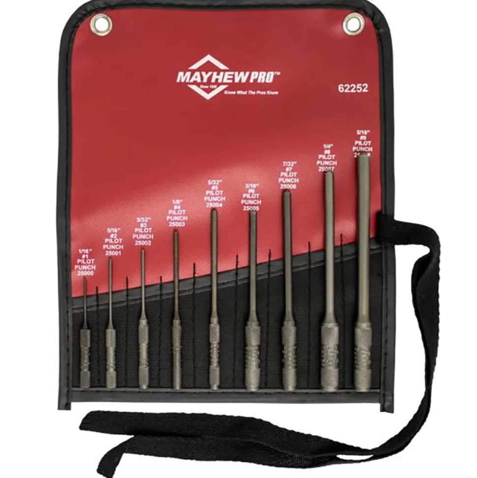Roll Pin Punch Set: 9 Pc, 0.0625 to 0.3125"