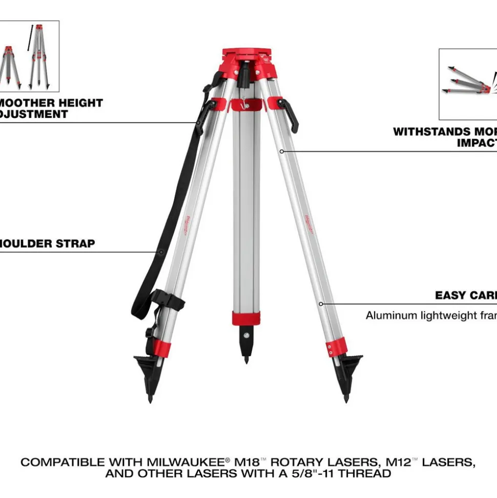 Rotary Laser Tripod: 39.33" High, 7.91" Wide, Aluminum
