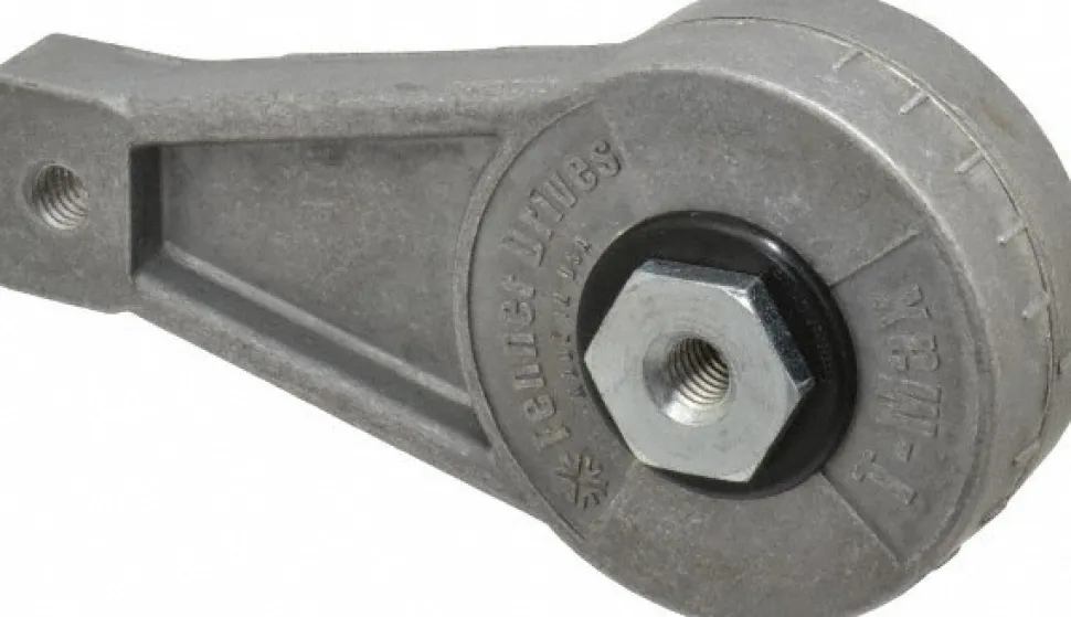 Rotary Tensioners; Type.: Rotary Tensioner; Material: Aluminum; Frame Thickness: 0.59 mm; 0.59 in; Overall Depth: 1.45 in; Overall Height: 5.37 in; Overall Length (Decimal Inch): 5.3700; Maximum Force: 30 lb; Minimum Force: 16 lb; Distance Between Hole Centers: 3-1/2; Neck Width: 1.15 mm; 1.15 in