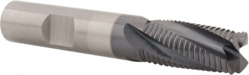 Roughing End Mill: 1/2" Dia, 4 Flute, Fine Pitch, Single End, Solid Carbide