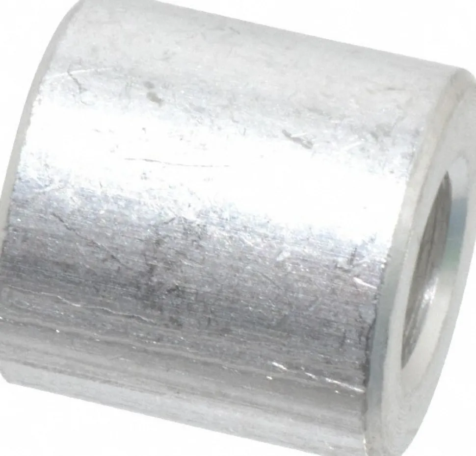 Round Circuit Board Spacer: 1/4" Screw, 1/2" OAL, 0.257" ID, 1/2" OD, Aluminum