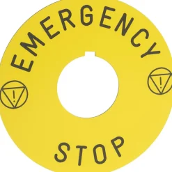 Round, Plastic Legend Plate - Emergency Stop, Stop