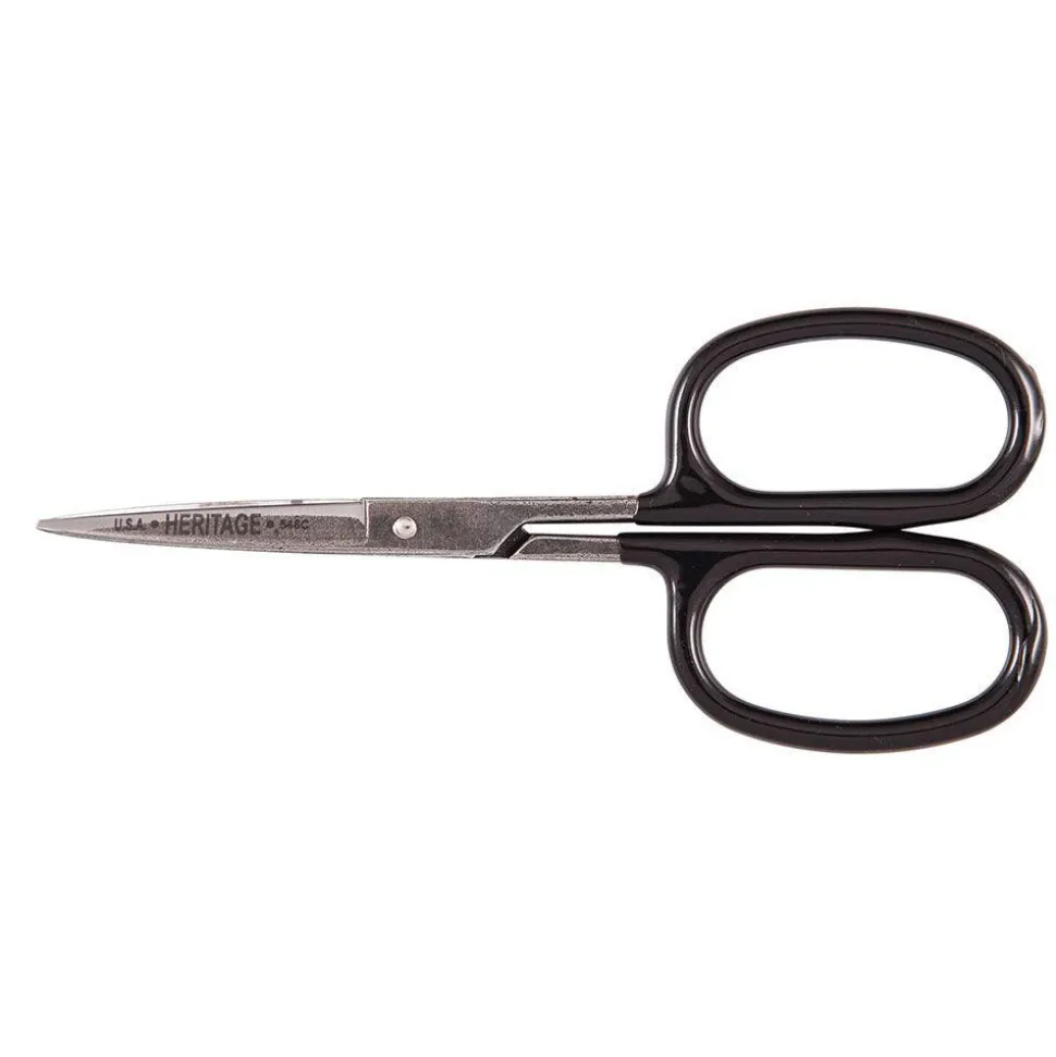 Rubber Flashing Scissor: 5-9/16" OAL, 1-7/8" Cut Length, Curved Blades, Hot Forged Carbon Steel, Plastisol Rubber Handles