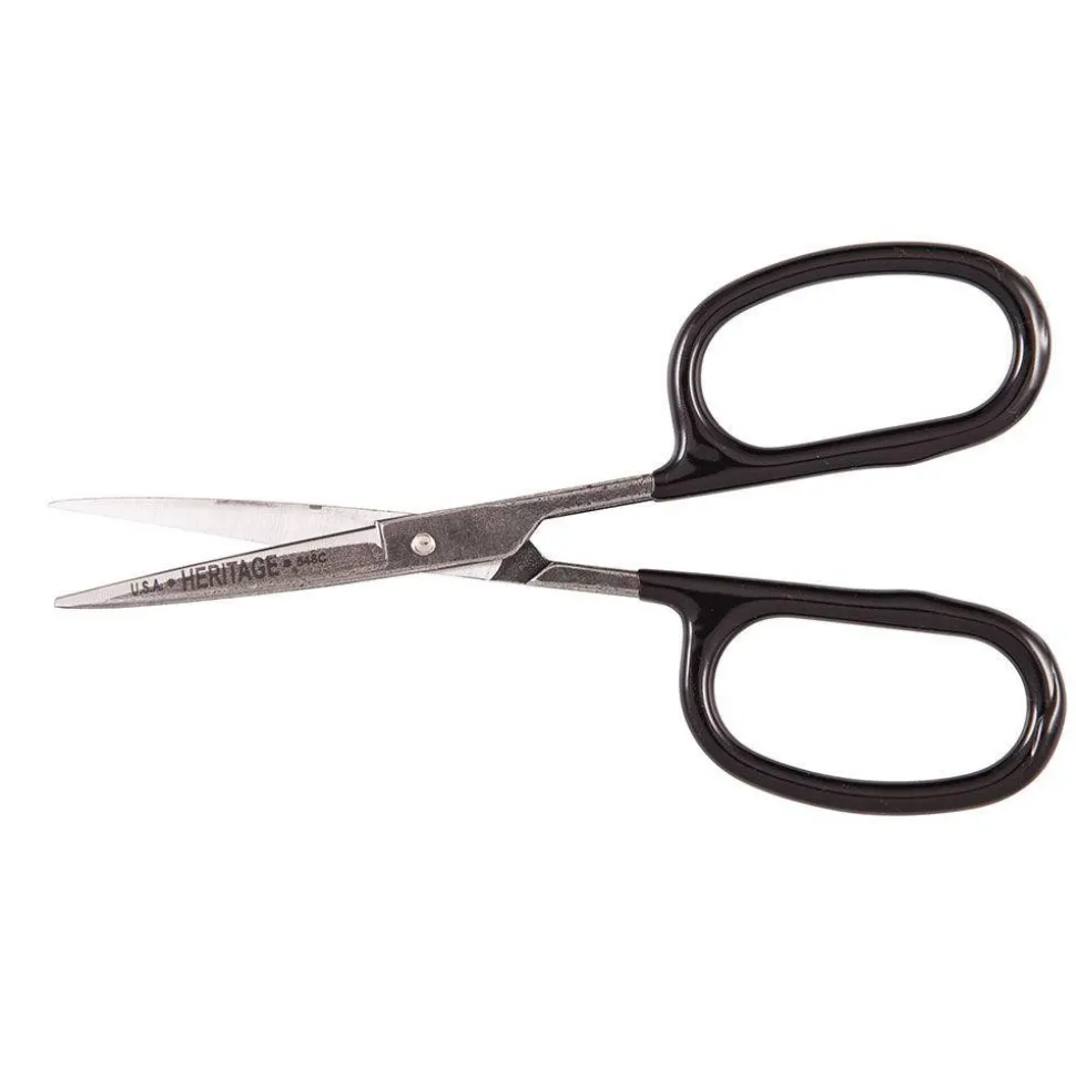 Rubber Flashing Scissor: 5-9/16" OAL, 1-7/8" Cut Length, Curved Blades, Hot Forged Carbon Steel, Plastisol Rubber Handles