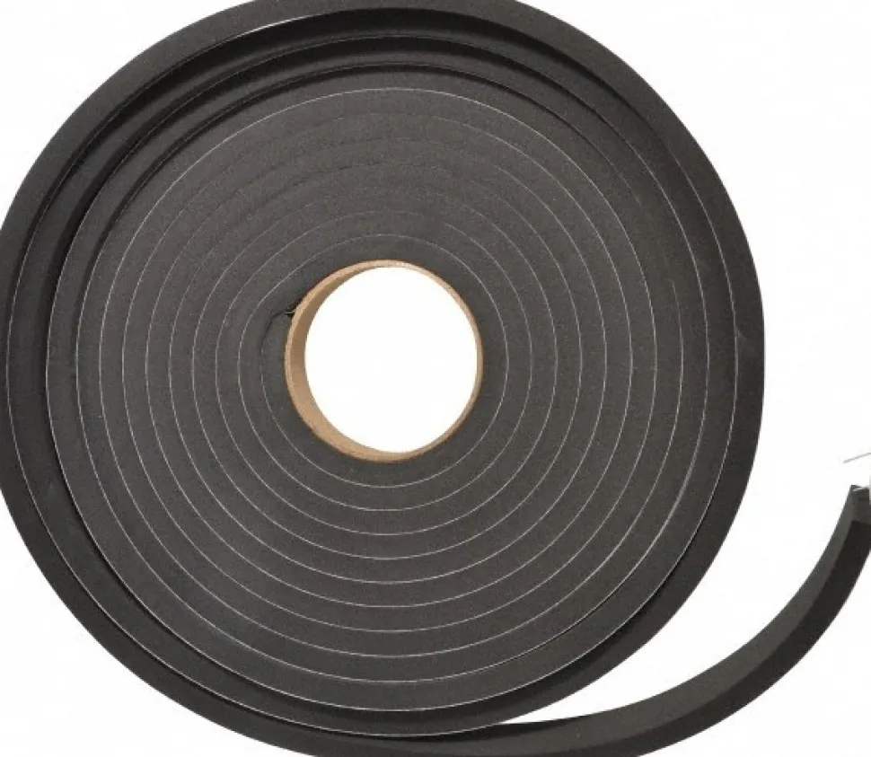 Rubber Roll: Closed Cell, Neoprene Spring Blend, 3/8" Thick, 1" Wide, 25.000' Long, Black