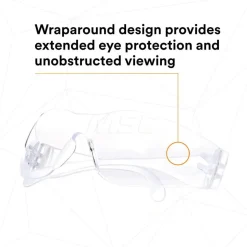 Safety Glasses: Uncoated, Polycarbonate, Clear Lenses, Frameless