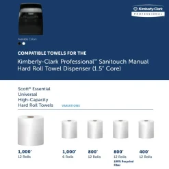 Sanitouch Manual Hard Roll Towel Dispenser, Black, for 1.5" Core Roll Towels, 12.63" x 16.13" x 10.2"