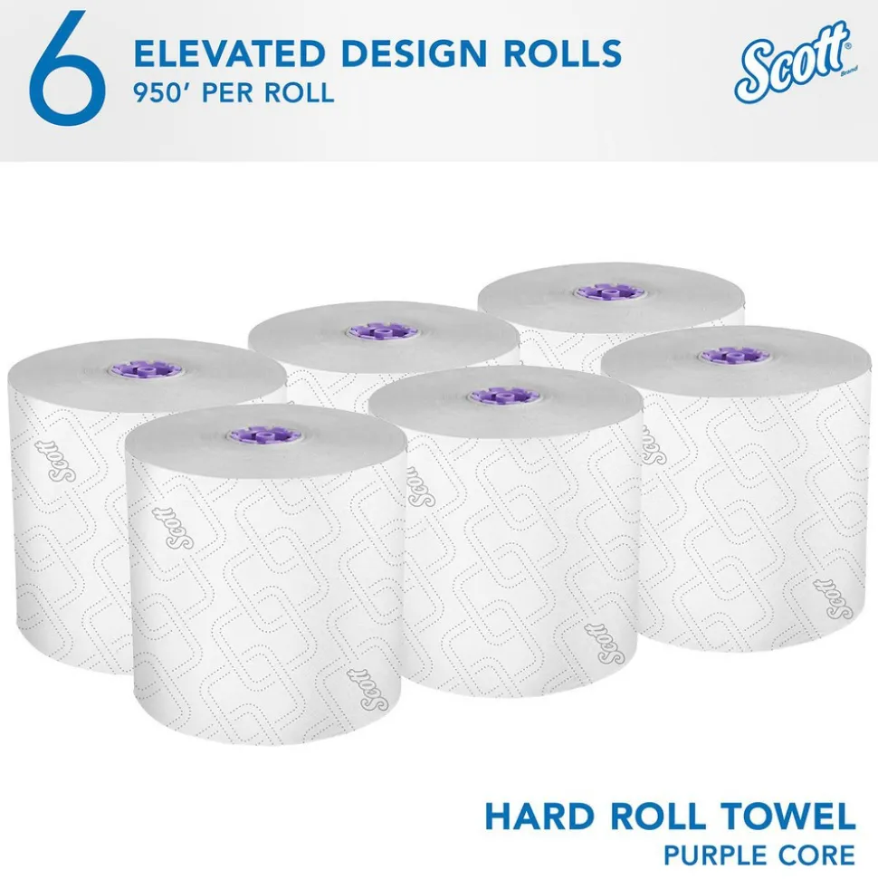 Scott Essential High Capacity Hard Roll Paper Towels with Absorbency Pockets (02001), For Use with Scott Essential Dispenser, Unperforated, White
