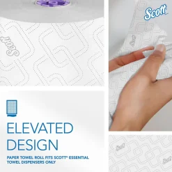 Scott Essential High Capacity Hard Roll Paper Towels with Absorbency Pockets (02001), For Use with Scott Essential Dispenser, Unperforated, White