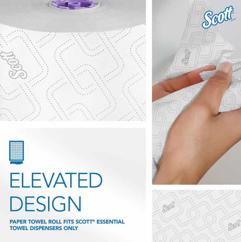 Scott Essential High Capacity Hard Roll Paper Towels with Absorbency Pockets (02001), For Use with Scott Essential Dispenser, Unperforated, White