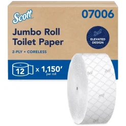 Scott Essential Jumbo Roll Coreless Toilet Paper (07006), 2-ply, White