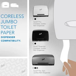 Scott Essential Jumbo Roll Coreless Toilet Paper (07006), 2-ply, White