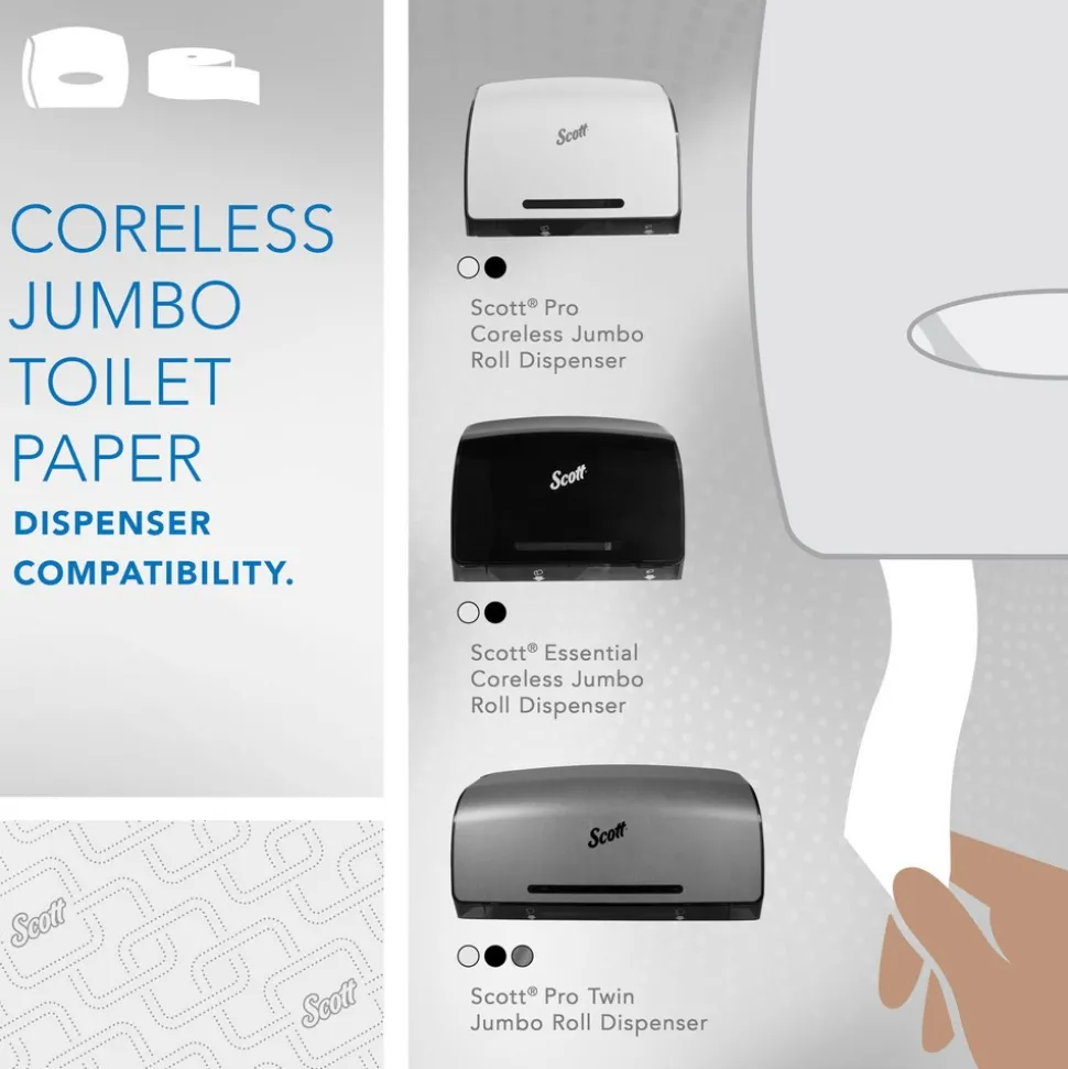 Scott Essential Jumbo Roll Coreless Toilet Paper (07006), 2-ply, White
