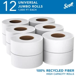 Scott Essential Jumbo Roll (JR) Commercial Toilet Paper (67805), 100% Recycled Fiber, 2-ply, White