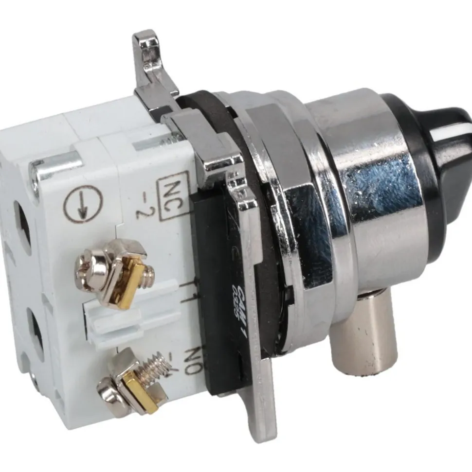 Selector Switch with Contact Blocks: 2 Positions, Maintained (MA), 0.5 Amp, Black Knob