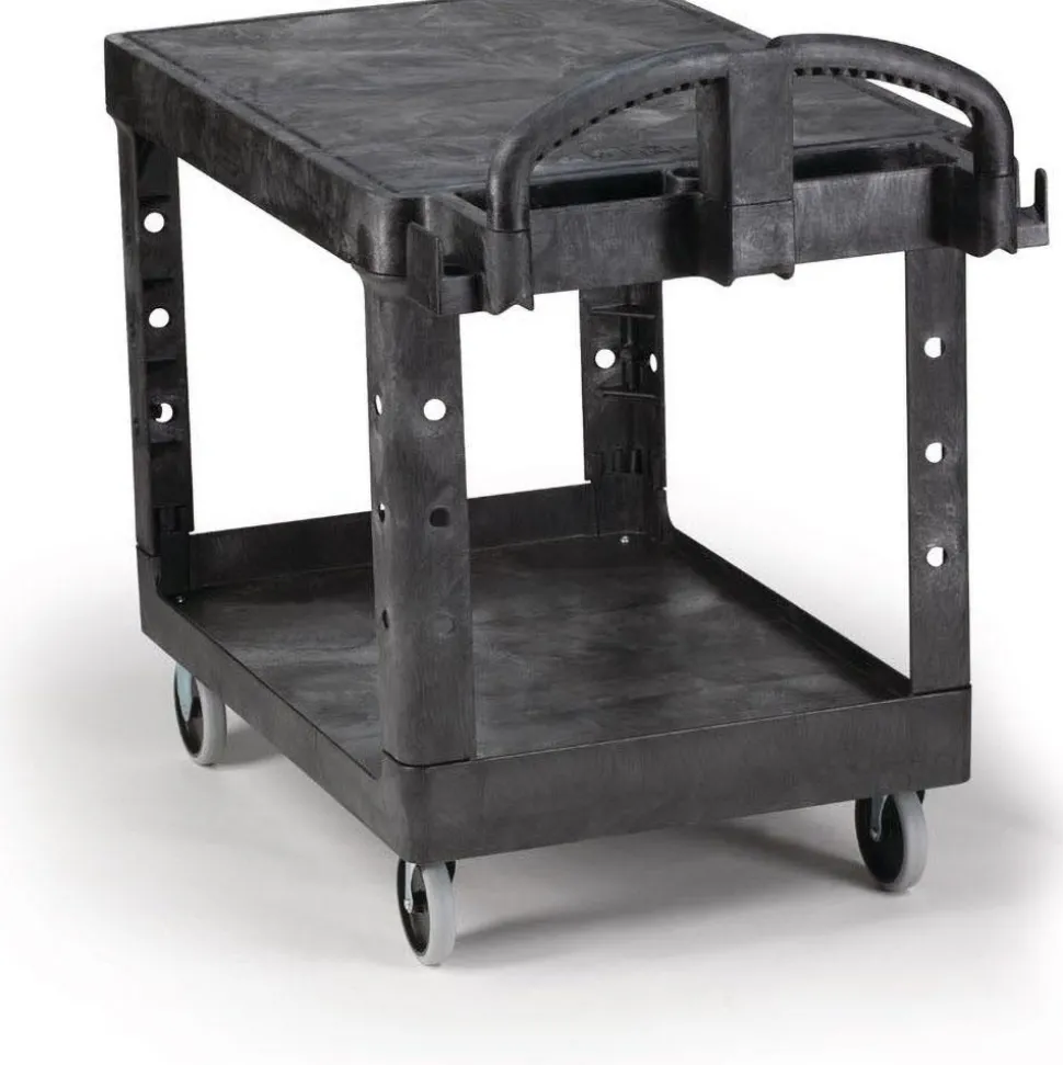 Service Utility Cart: 44" Long, 26" Wide, Plastic, 500 lb Capacity, Black