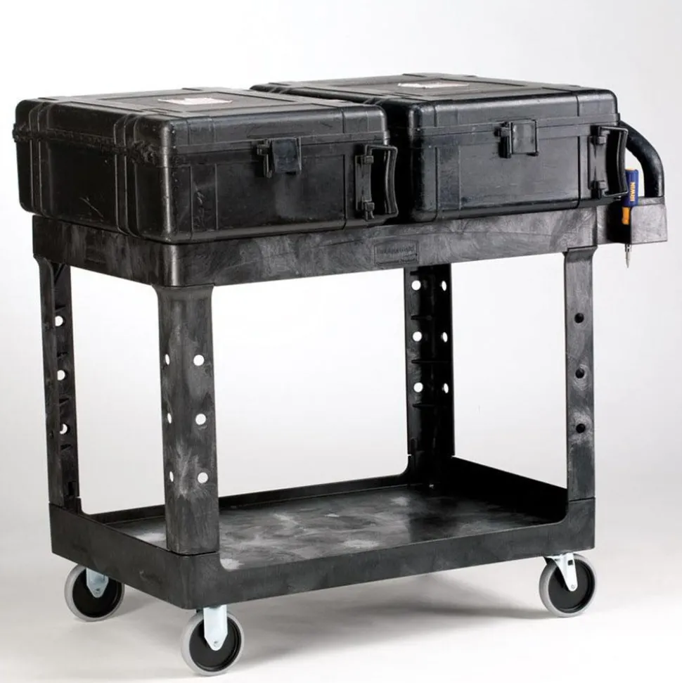 Service Utility Cart: 44" Long, 26" Wide, Plastic, 500 lb Capacity, Black