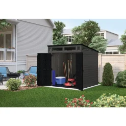 Sheds: Shed Type: Vertical Storage Shed; Overall Width: 87 in; Overall Depth: 87.5 in; Overall Height: 89.5 in