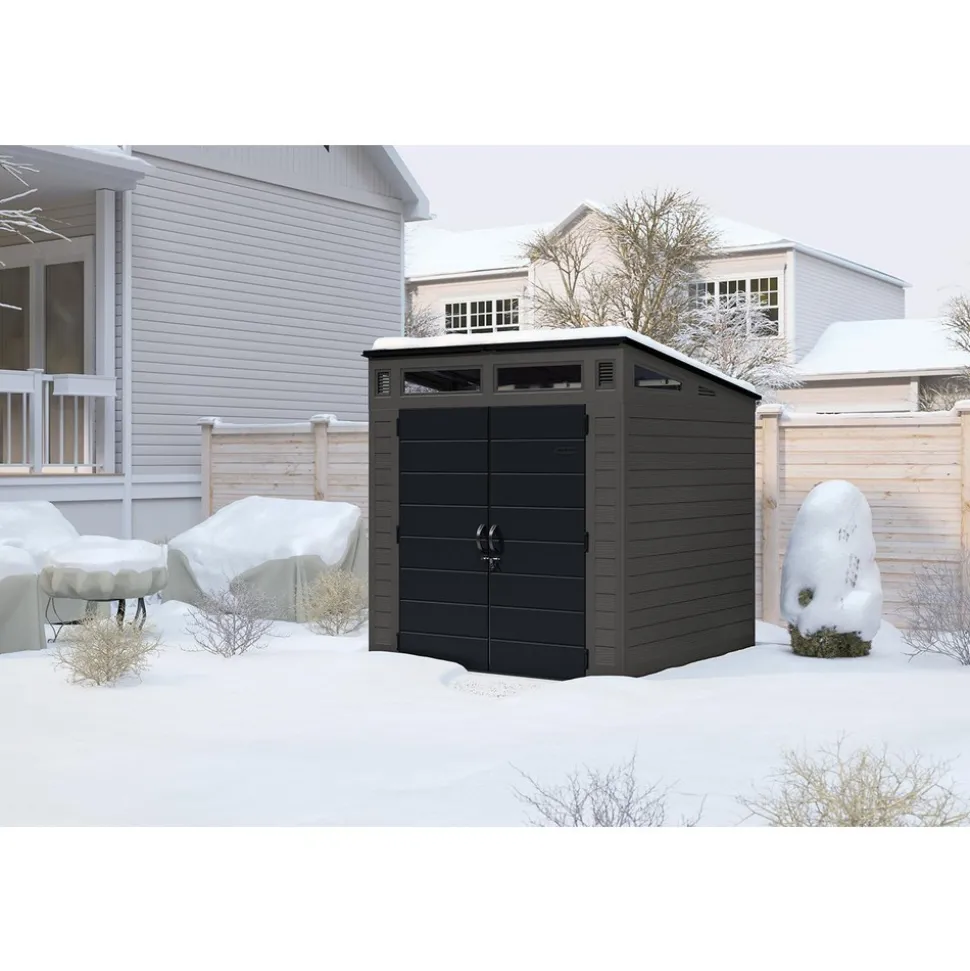 Sheds: Shed Type: Vertical Storage Shed; Overall Width: 87 in; Overall Depth: 87.5 in; Overall Height: 89.5 in