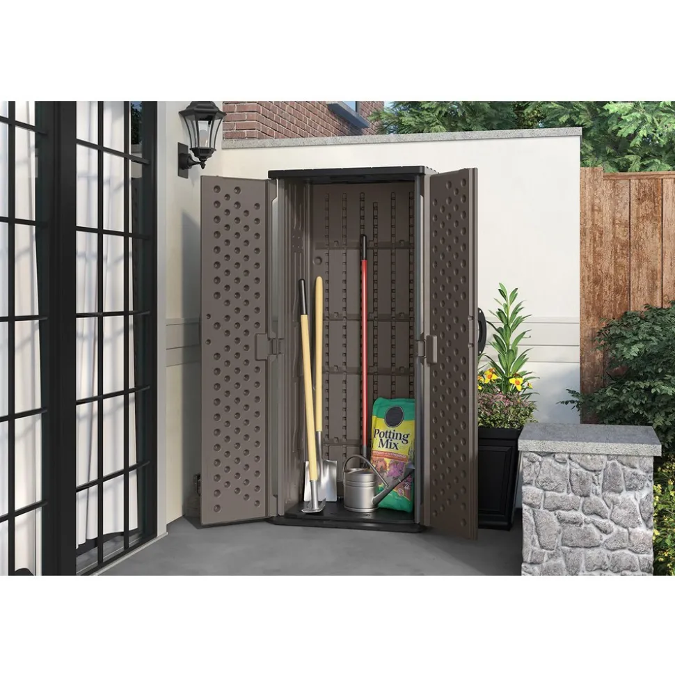 Sheds: Shed Type: Vertical Storage Shed; Overall Width: 32 in; Overall Depth: 25.5 in; Overall Height: 6 ft