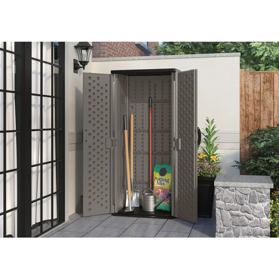 Sheds: Shed Type: Vertical Storage Shed; Overall Width: 32 in; Overall Depth: 25.5 in; Overall Height: 6 ft