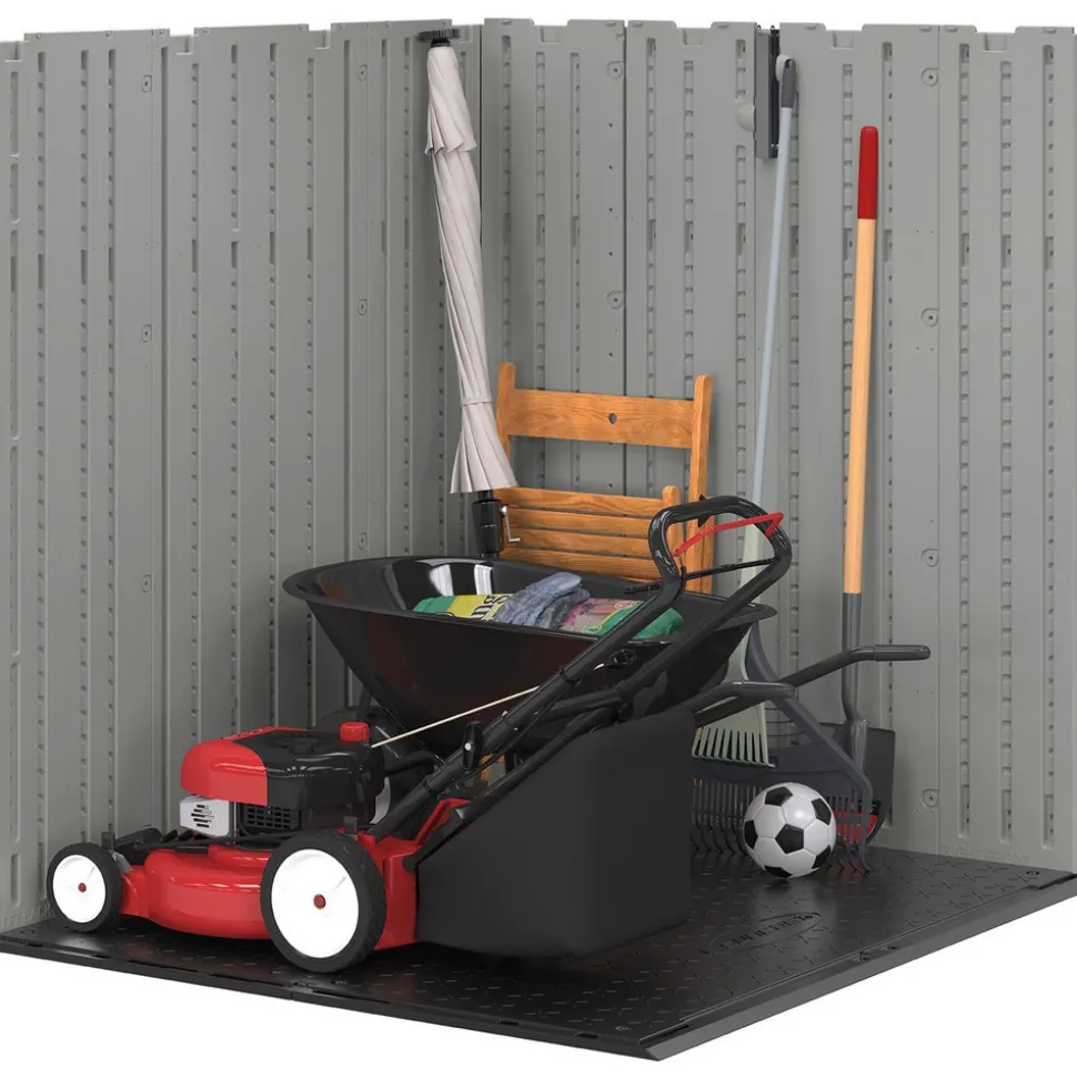 Sheds: Shed Type: Vertical Storage Shed; Overall Width: 75 in; Overall Depth: 65.25 in; Overall Height: 92.75 in