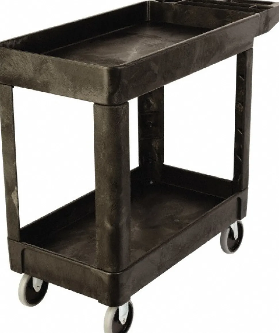 Shelf Utility Cart: 39" Long, 18" Wide, Plastic, 500.000 lb Capacity, Black