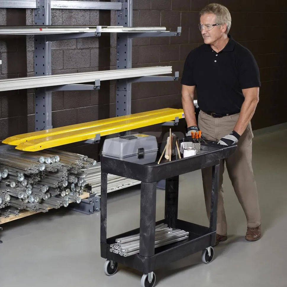 Shelf Utility Cart: 39" Long, 18" Wide, Plastic, 500.000 lb Capacity, Black