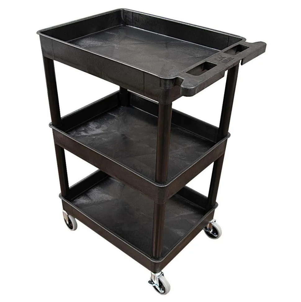 Shelf Utility Cart: 24" Long, 18" Wide, Plastic, Black