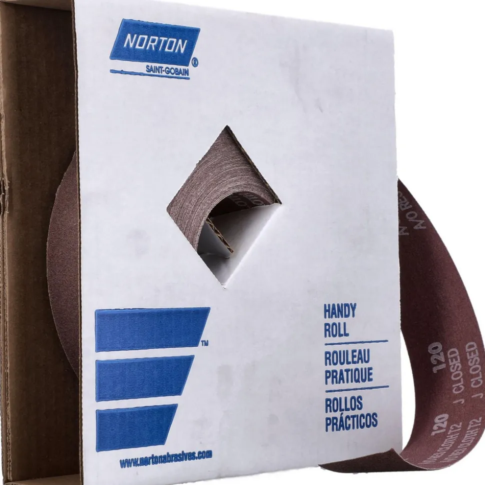 Shop Roll: 2" Wide, 50 Yd Long, 120 Grit, Aluminum Oxide