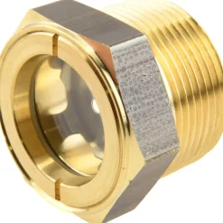 1-1/8" Sight Dia, 1-1/4" Thread, 1.44" OAL, Low Pressure Pipe Thread Lube Sight with Reflector Sight Glass & Flow Sight