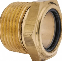 31/32" Sight Dia, 1" Thread, 1.19" OAL, Low Pressure Pipe Thread Lube Sight, Open View Sight Glass & Flow Sight