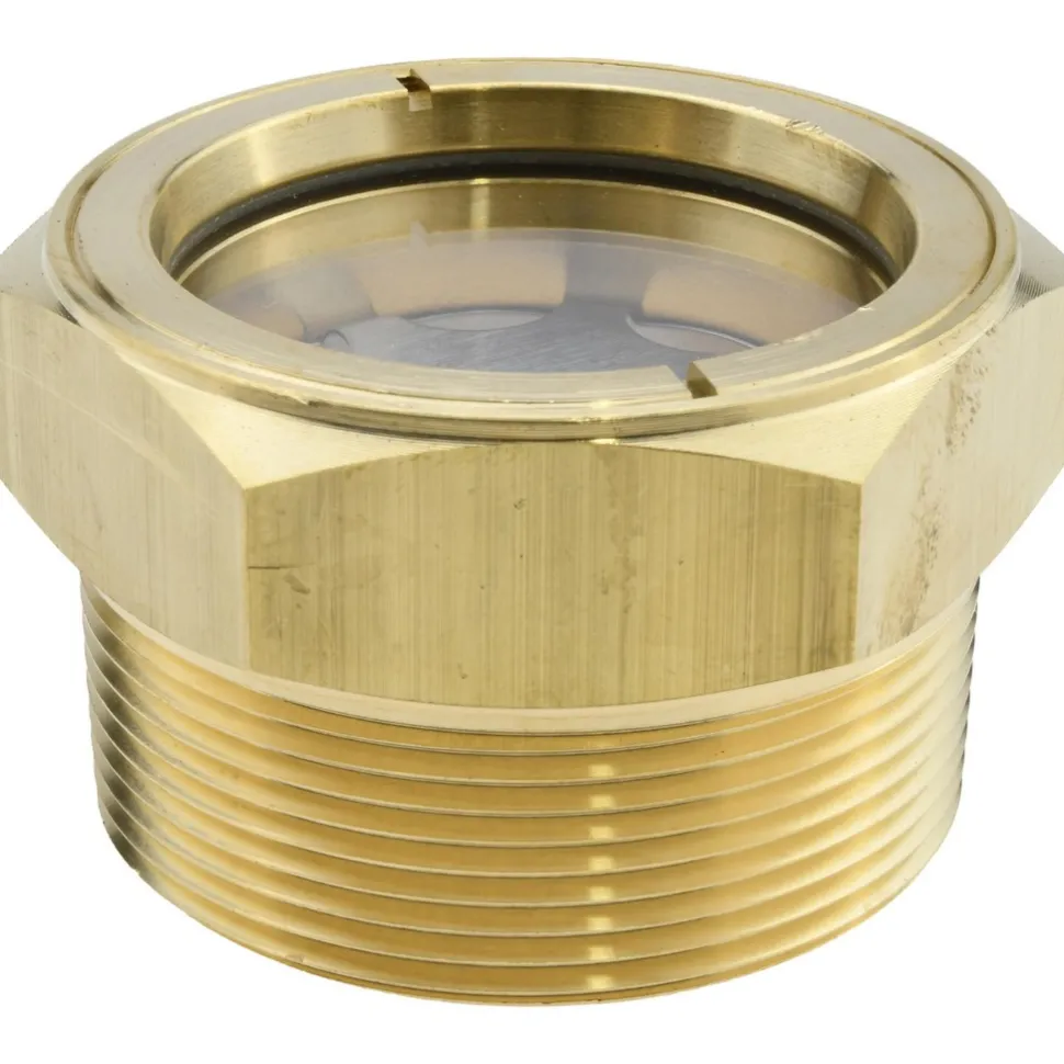 1-7/8" Sight Dia, 2" Thread, 1.69" OAL, Low Pressure Pipe Thread Lube Sight with Reflector Sight Glass & Flow Sight