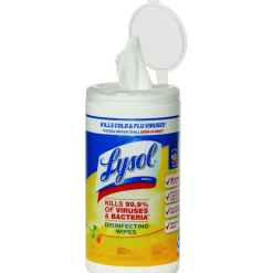 SKILCRAFT Lysol Disinfecting Wipes, 1-Ply, 7" x 7.25", Lemon-Lime, White