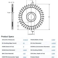 Slitting & Slotting Saw: 4" Dia, 1/8" Thick, 1" Arbor Hole, 36 Teeth, High Speed Steel