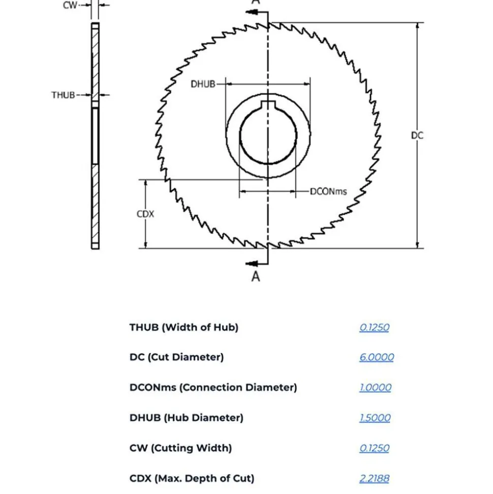 Slitting & Slotting Saw: 6" Dia, 1/8" Thick, 1" Arbor Hole, 48 Teeth, High Speed Steel