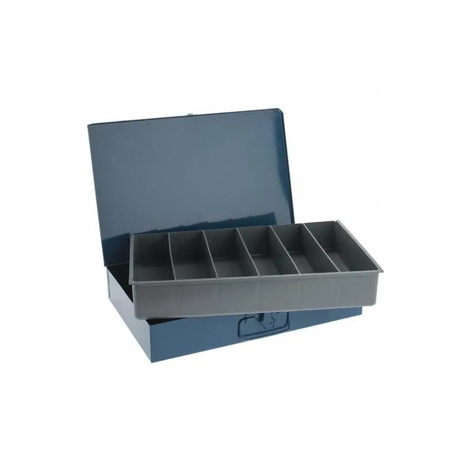 Small Parts Storage Box: 6 Compartments, 18.31" OAW, 12.43 OAD, 3.06 OAH