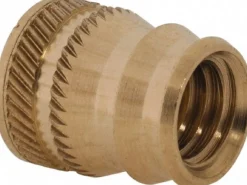5/16-18, 0.401" Small to 0.448" Large End Hole Dia, Brass Double Vane Tapered Hole Threaded Insert