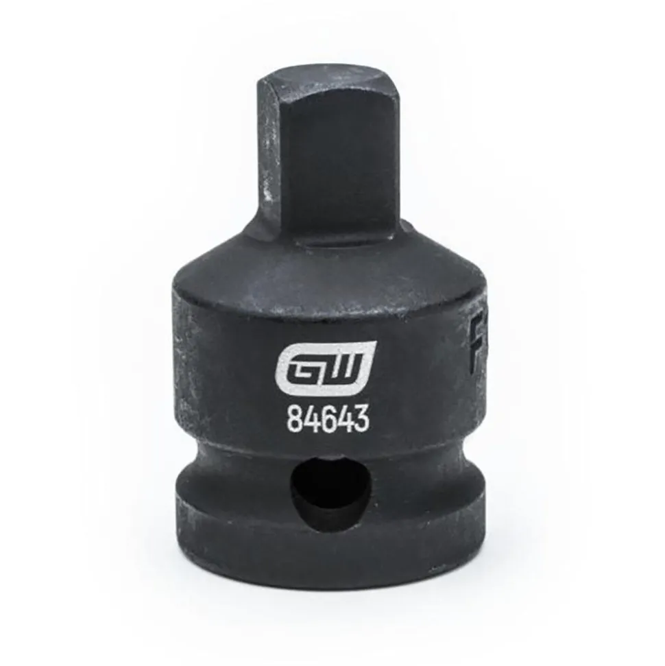 Socket Adapter: Impact Drive, 3/8" Square Male, 1/2" Square Female